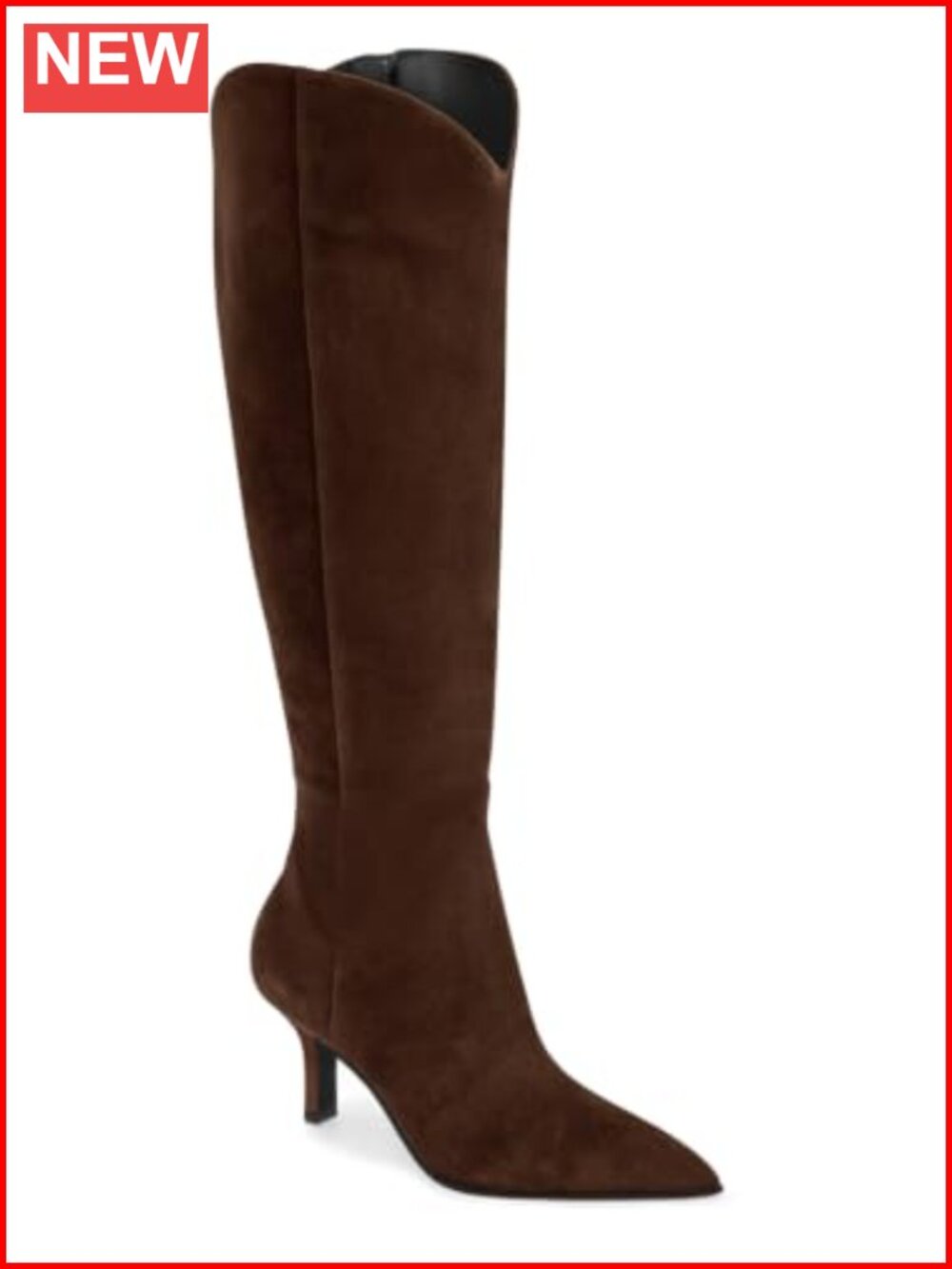 Knee High Boots Women Faux Suede Kitten Heel Pointed Toe Side Zipper Dressy